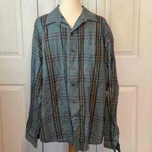 Van Heusen Classic Fit Green Brown Plaid Button Down Shirt‎ XL